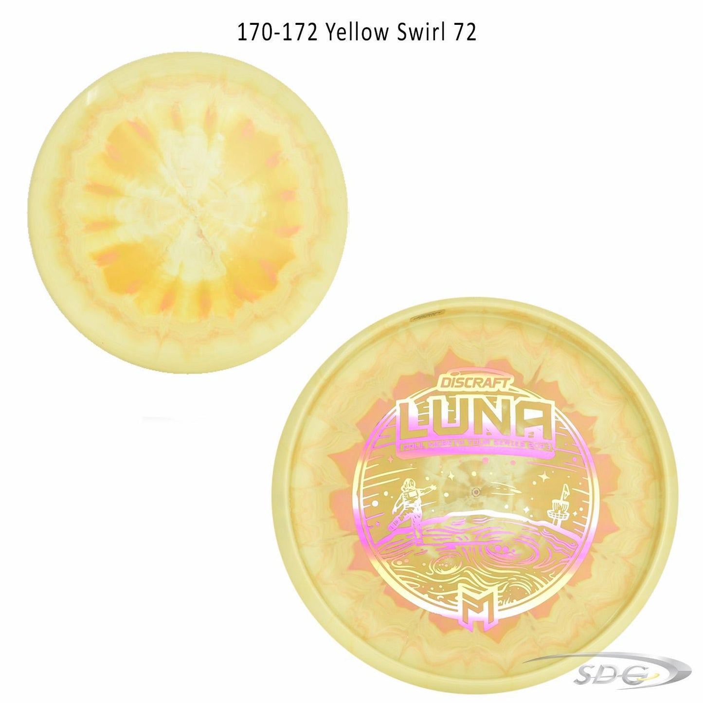 discraft-esp-luna-bottom-stamp-2023-paul-mcbeth-tour-series-disc-golf-putter 170-172 Yellow Swirl 72
