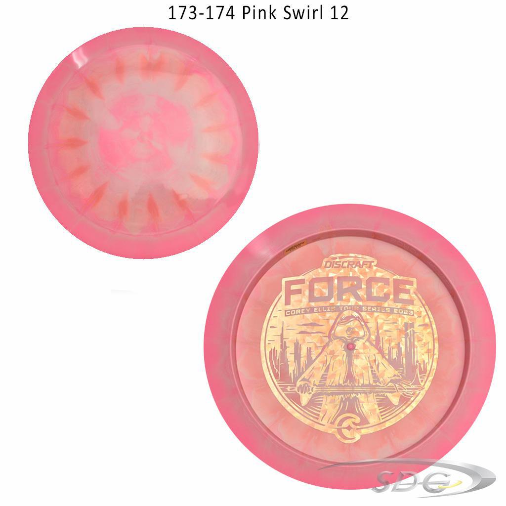 discraft-esp-force-bottom-stamp-2023-corey-ellis-tour-series-disc-golf-distance-driver 173-174 Pink Swirl 12