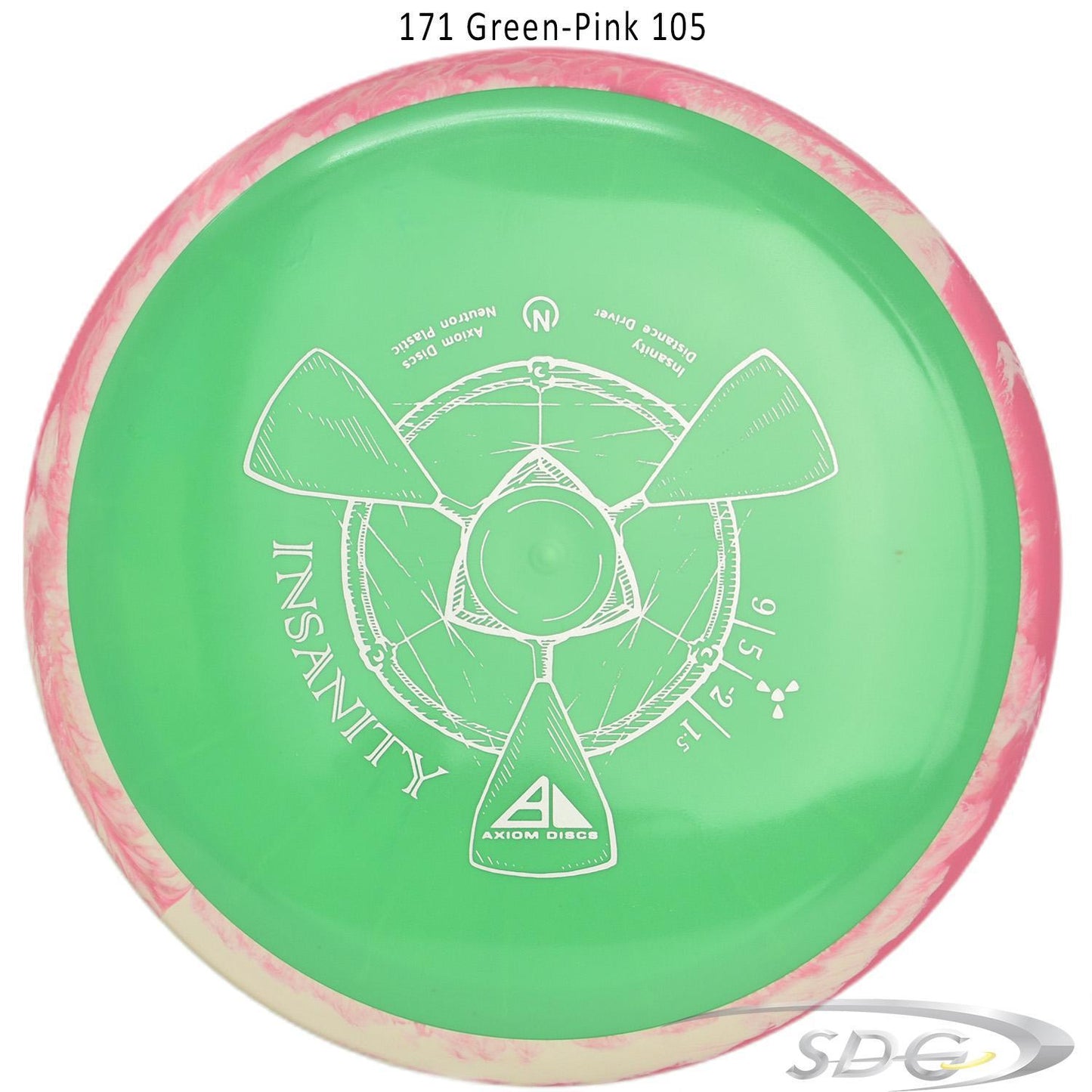 axiom-neutron-insanity-disc-golf-distance-driver 171 Green-Pink 105