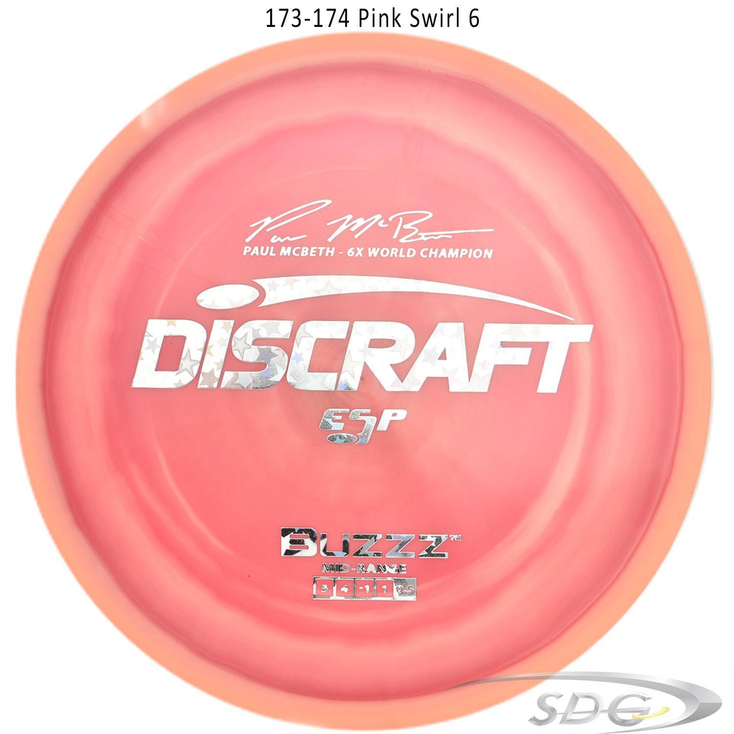 discraft-esp-buzzz-6x-paul-mcbeth-signature-series-disc-golf-mid-range 173-174 Pink Swirl 6