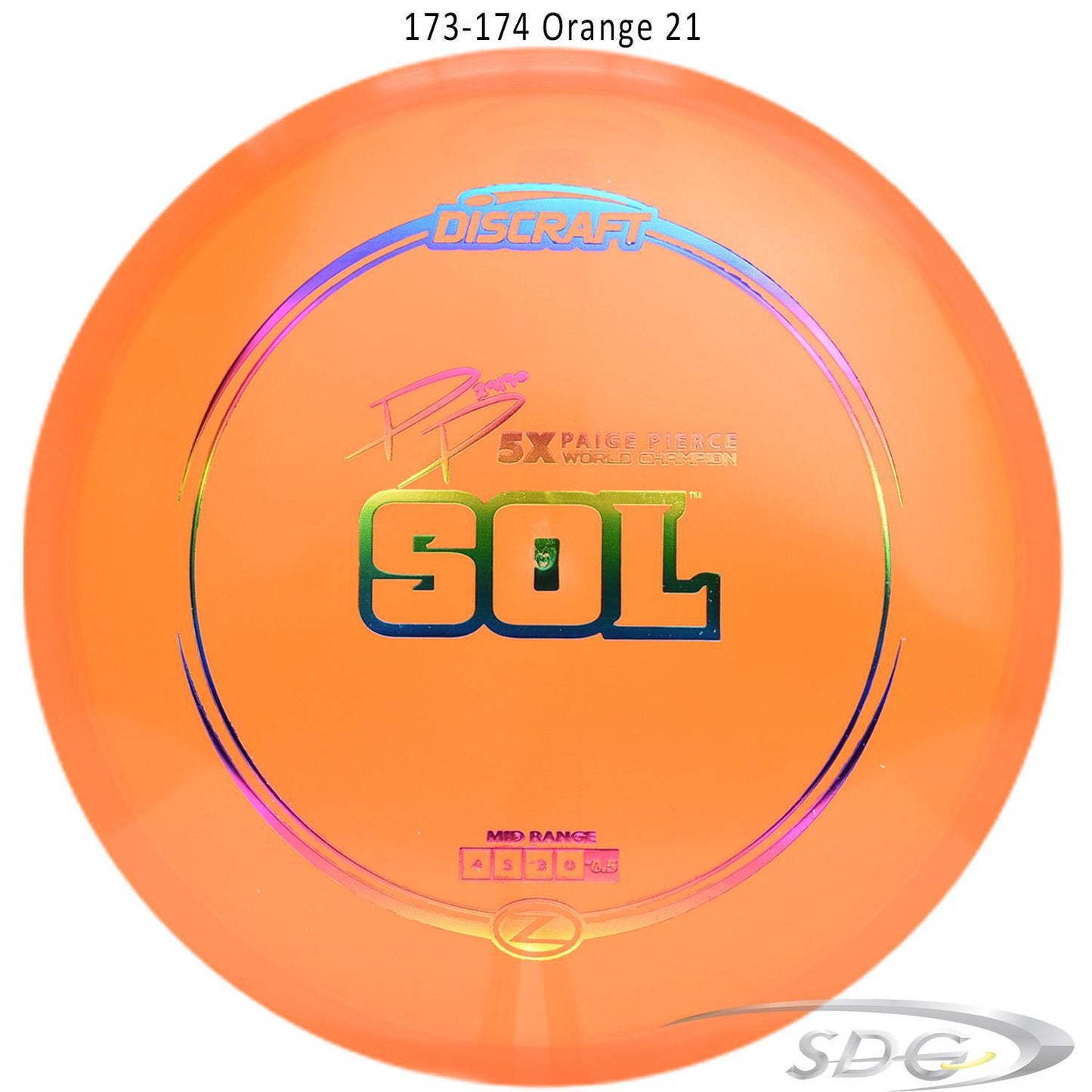 discraft-z-line-sol-paige-pierce-signature-disc-golf-mid-range 173-174 Orange 21