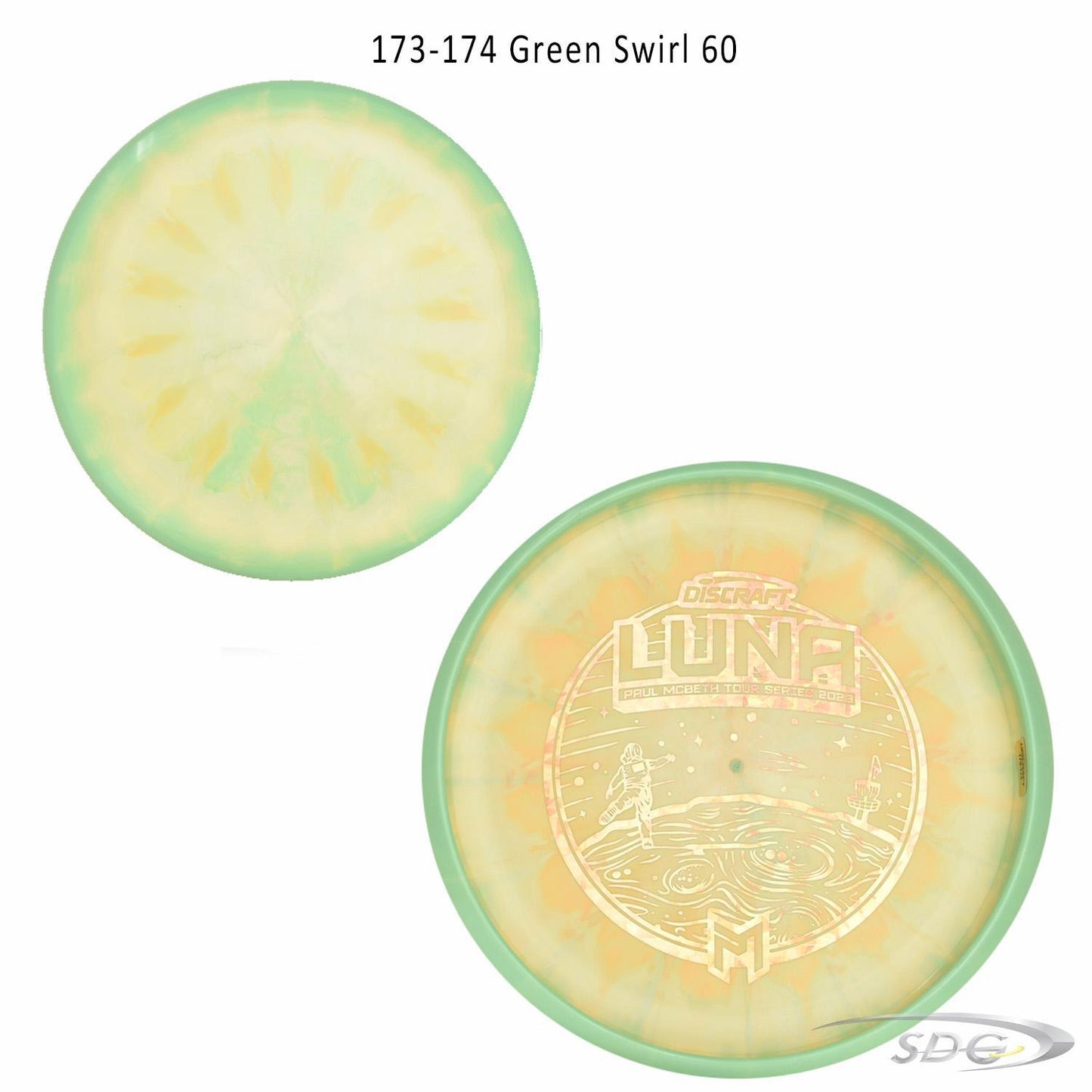 discraft-esp-luna-bottom-stamp-2023-paul-mcbeth-tour-series-disc-golf-putter 173-174 Green Swirl 60