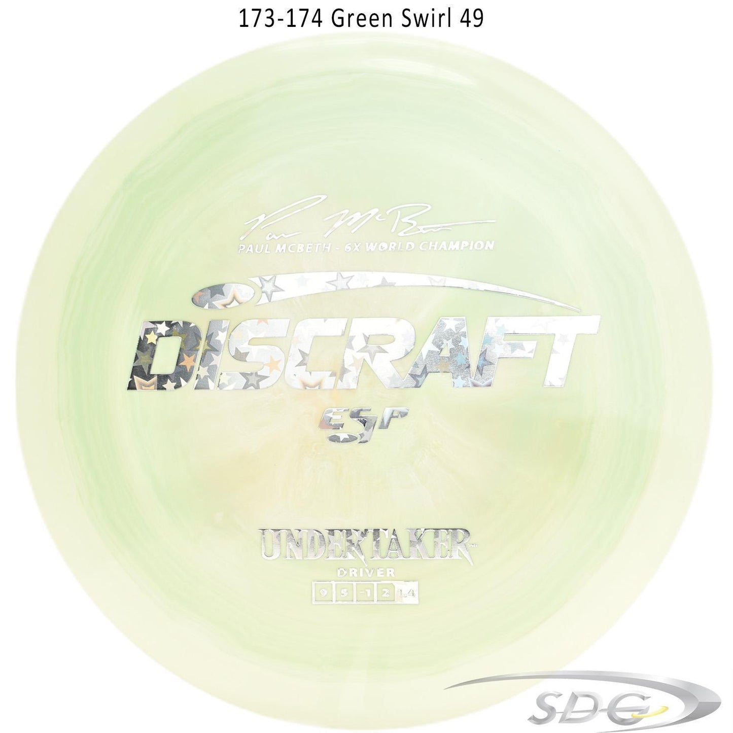 discraft-esp-undertaker-6x-paul-mcbeth-signature-series-disc-golf-distance-driver 173-174 Green Swirl 49