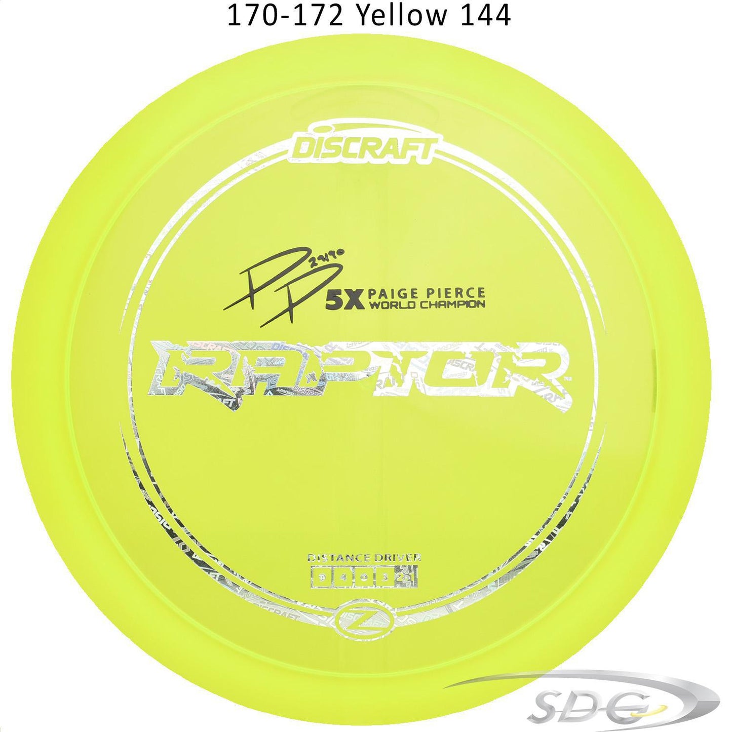 discraft-z-line-raptor-paige-pierce-signature-series-disc-golf-distance-driver 170-172 Yellow 144