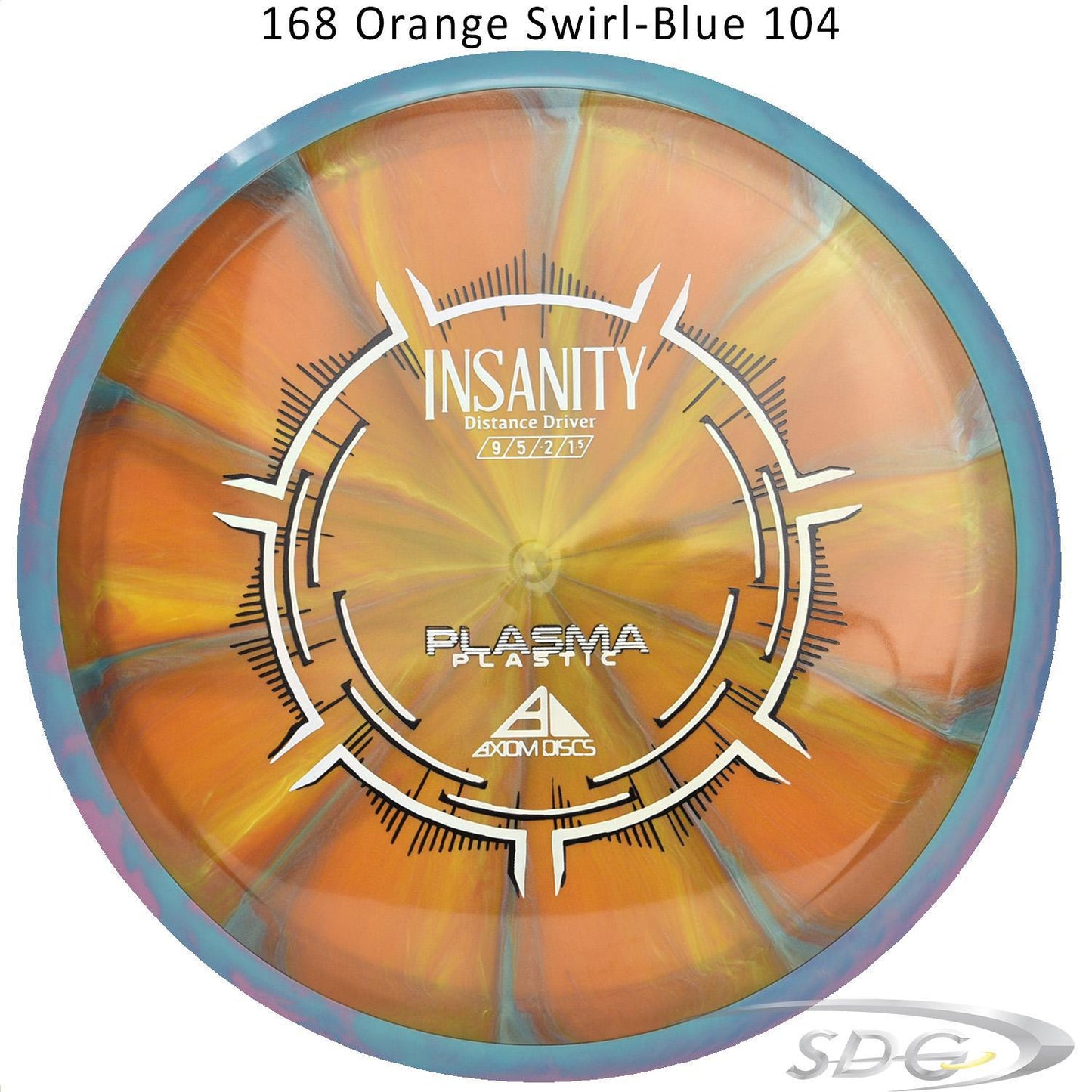 axiom-plasma-insanity-disc-golf-distance-driver 168 Orange Swirl-Blue 104