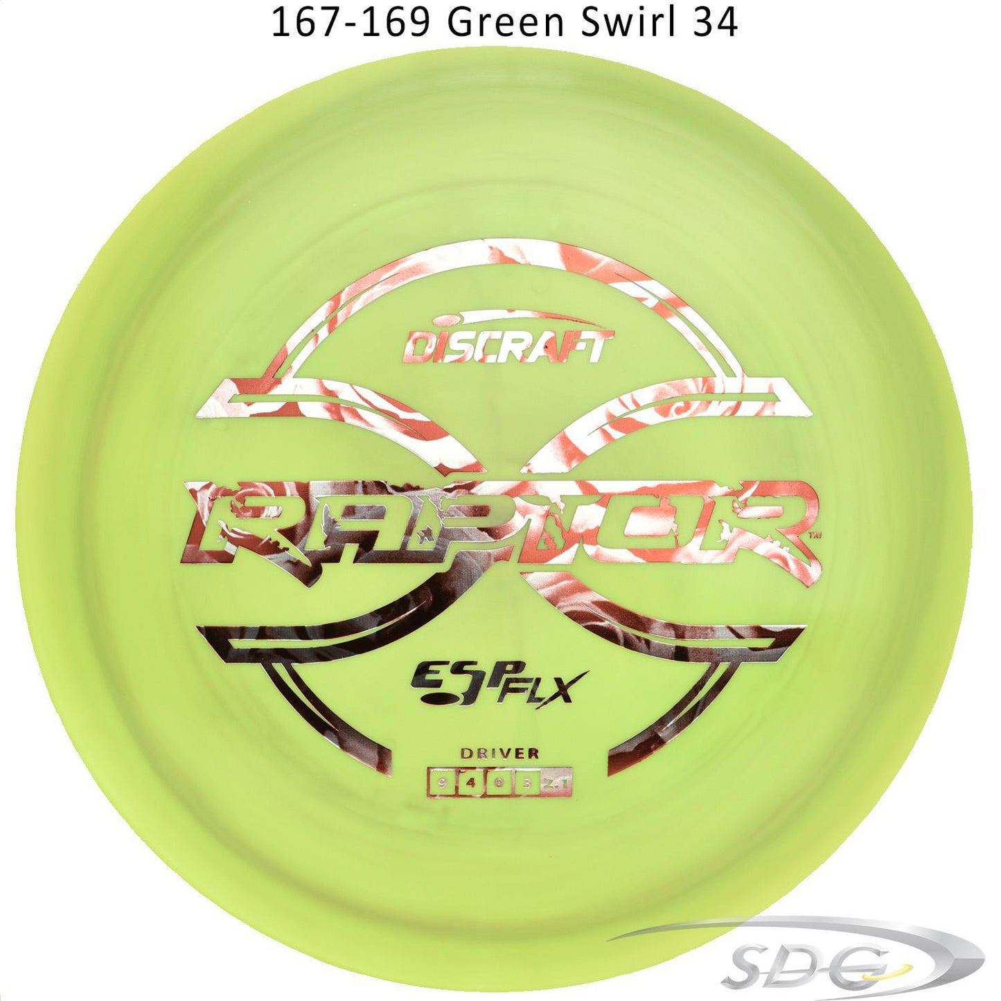 discraft-esp-flx-raptor-disc-golf-distance-driver 167-169 Green Swirl 34