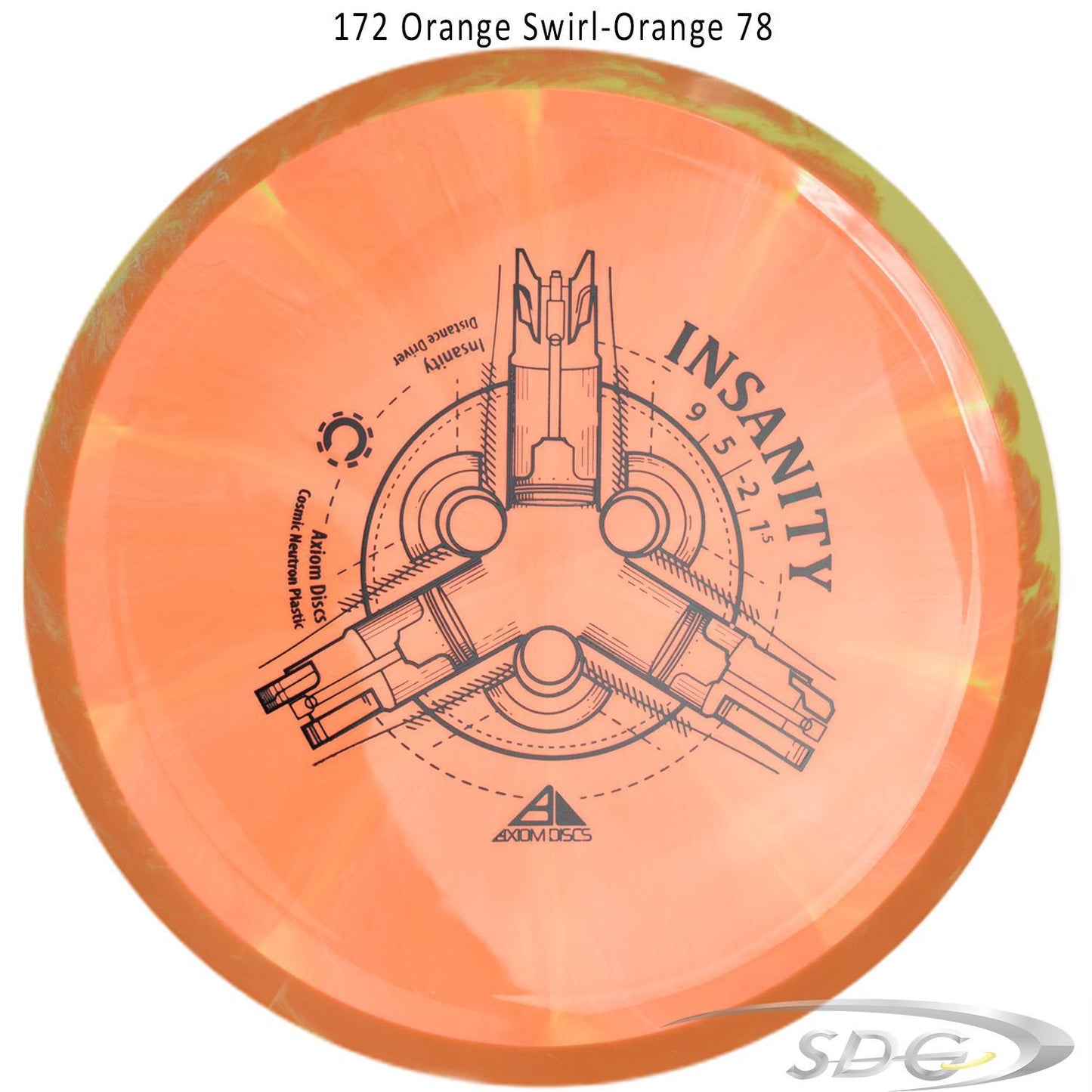 axiom-cosmic-neutron-insanity-disc-golf-distance-driver 172 Orange Swirl-Orange 78