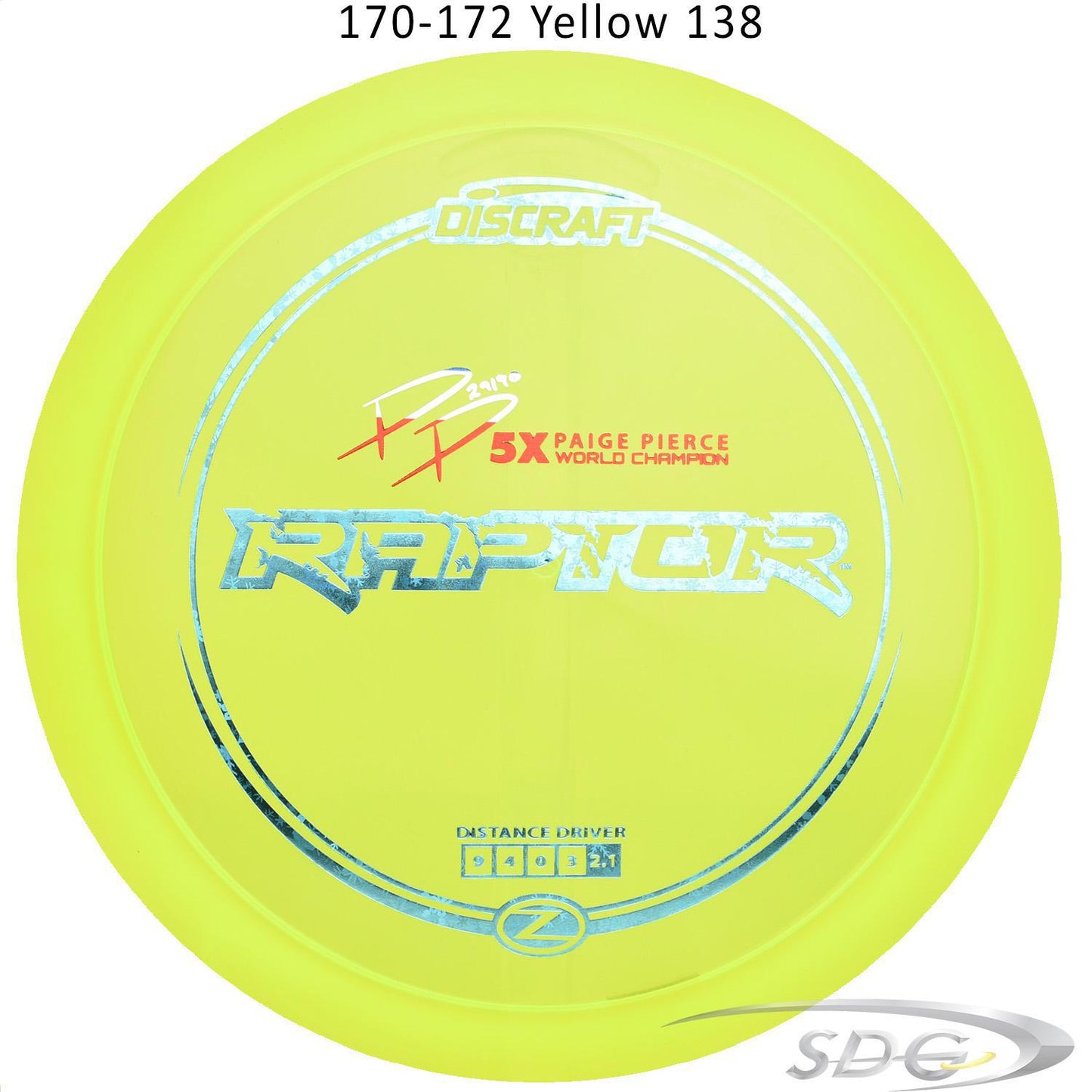 discraft-z-line-raptor-paige-pierce-signature-series-disc-golf-distance-driver 170-172 Yellow 138