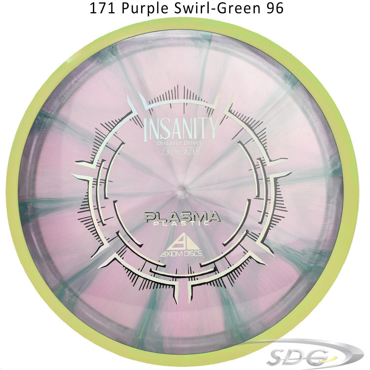 axiom-plasma-insanity-disc-golf-distance-driver 171 Purple Swirl-Green 96