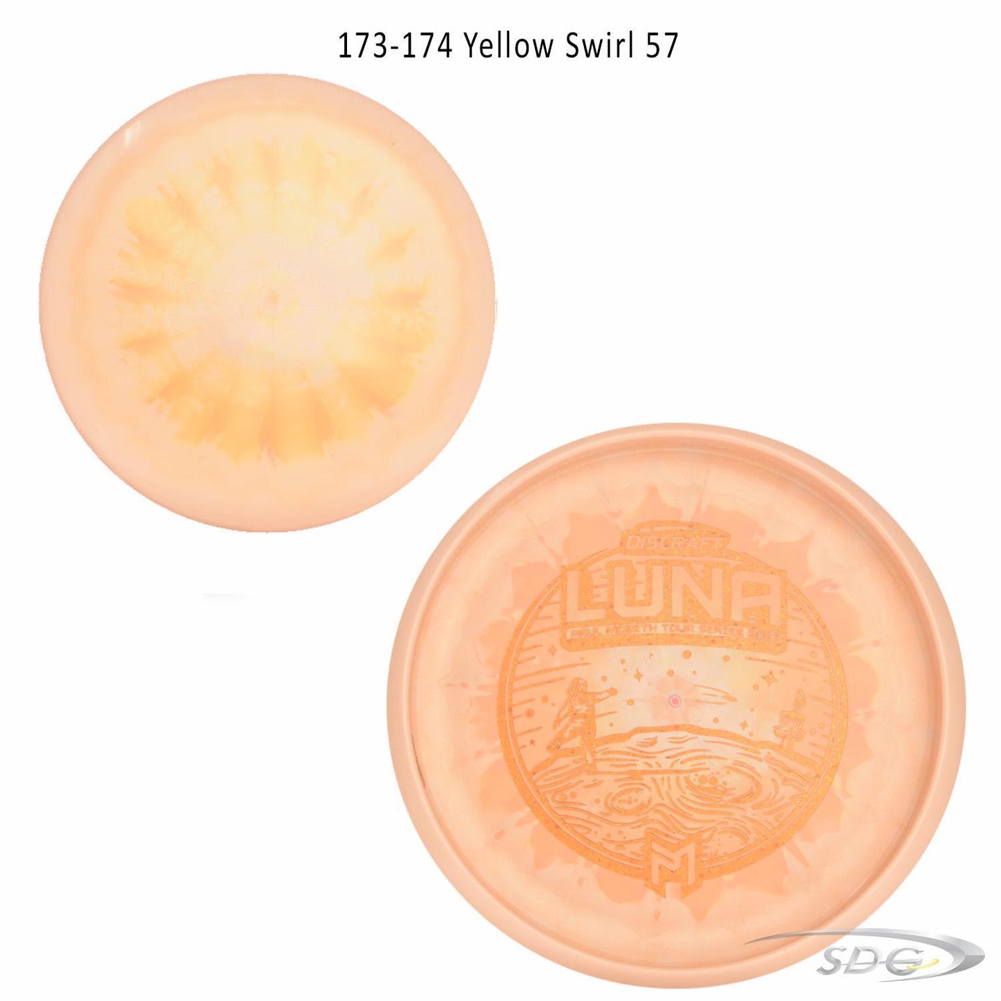 discraft-esp-luna-bottom-stamp-2023-paul-mcbeth-tour-series-disc-golf-putter 173-174 Yellow Swirl 57