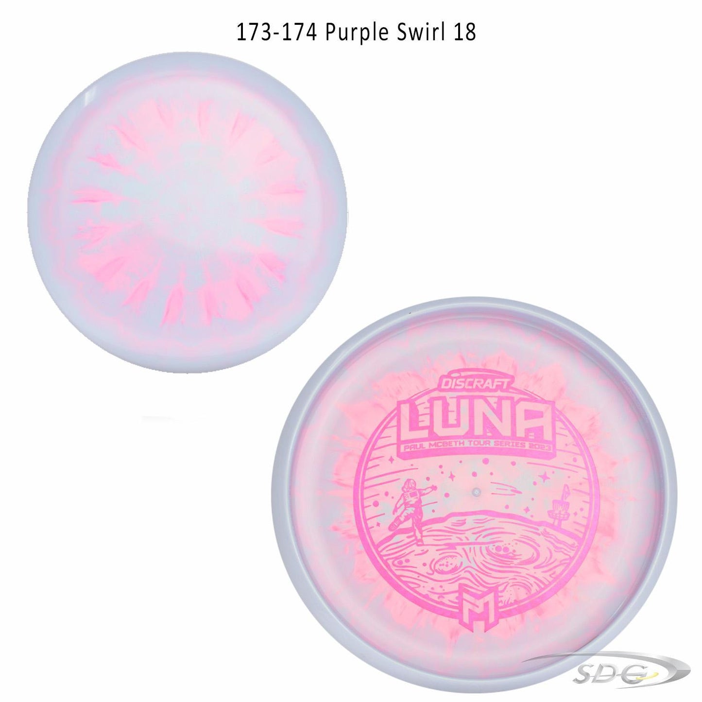 discraft-esp-luna-bottom-stamp-2023-paul-mcbeth-tour-series-disc-golf-putter 173-174 Purple Swirl 18
