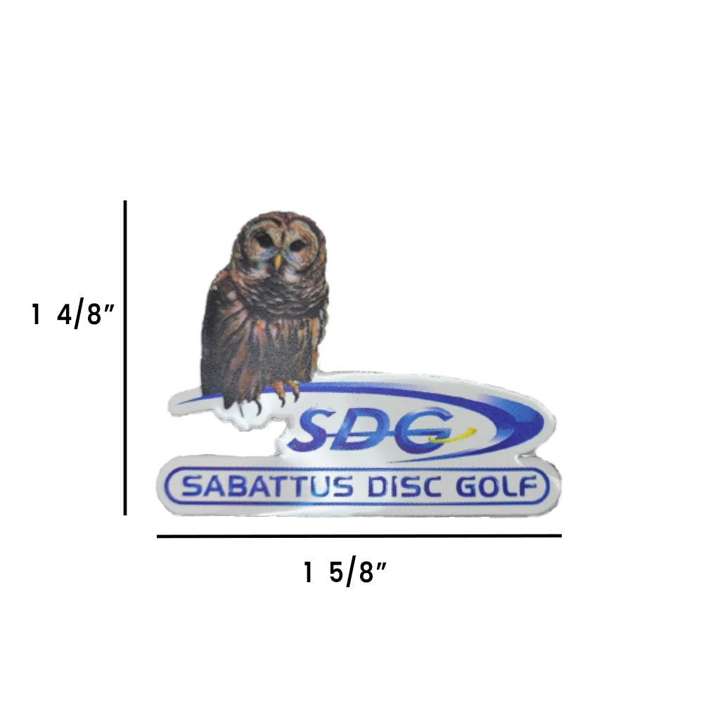Sabattus Disc Golf Pins Disc Golf Accessories blue sdg swish logo with owl