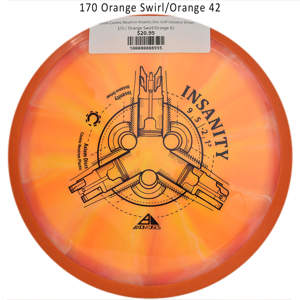 axiom-cosmic-neutron-insanity-disc-golf-distance-driver 170 Orange Swirl/Orange 42