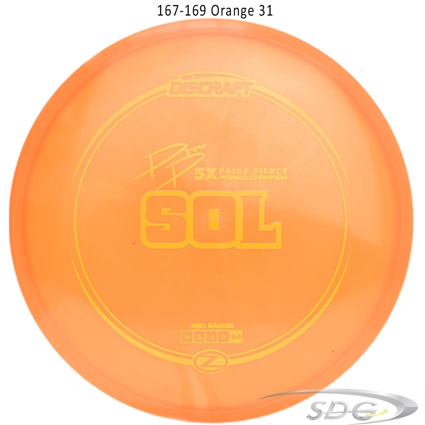 discraft-z-line-sol-paige-pierce-signature-disc-golf-mid-range 167-169 Orange 31