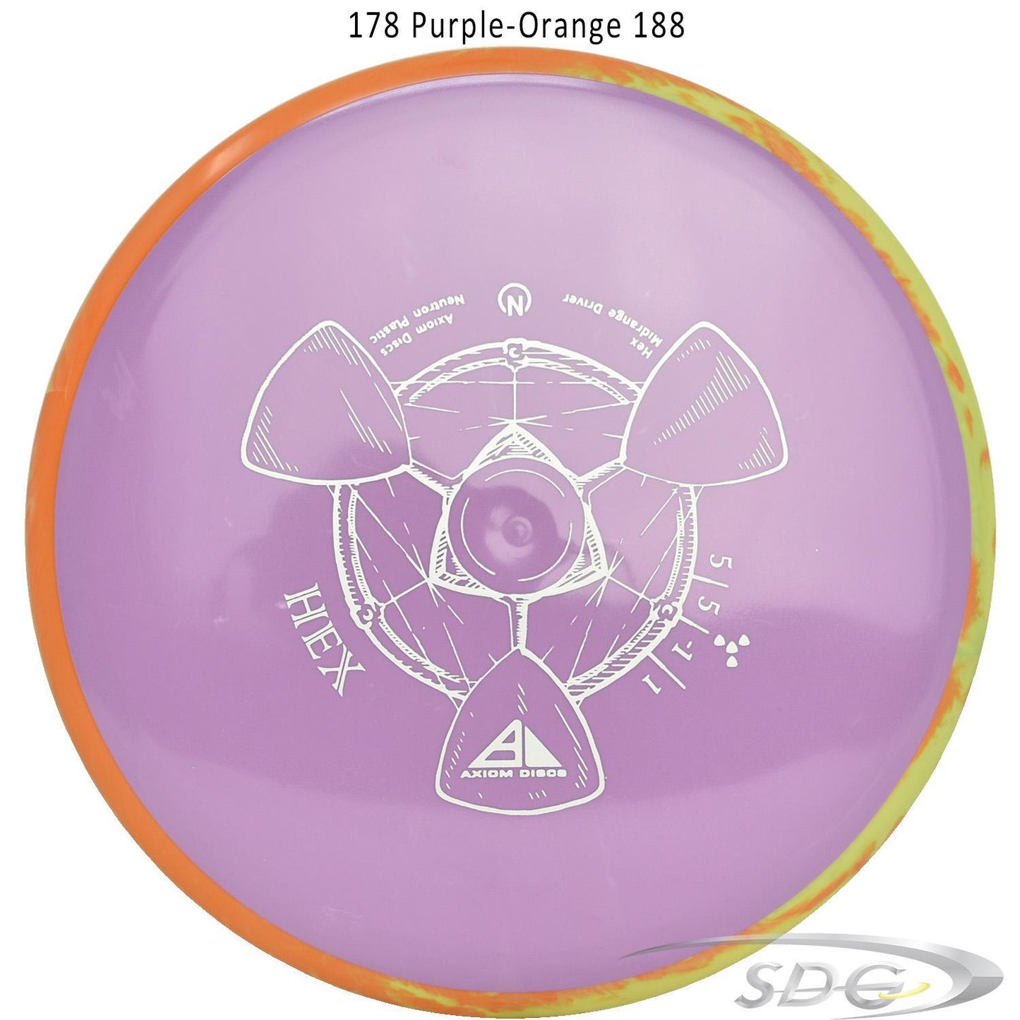 axiom-neutron-hex-disc-golf-midrange 178 Purple-Orange 188