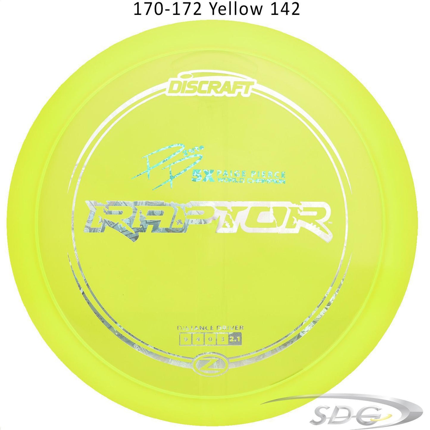 discraft-z-line-raptor-paige-pierce-signature-series-disc-golf-distance-driver 170-172 Yellow 142 