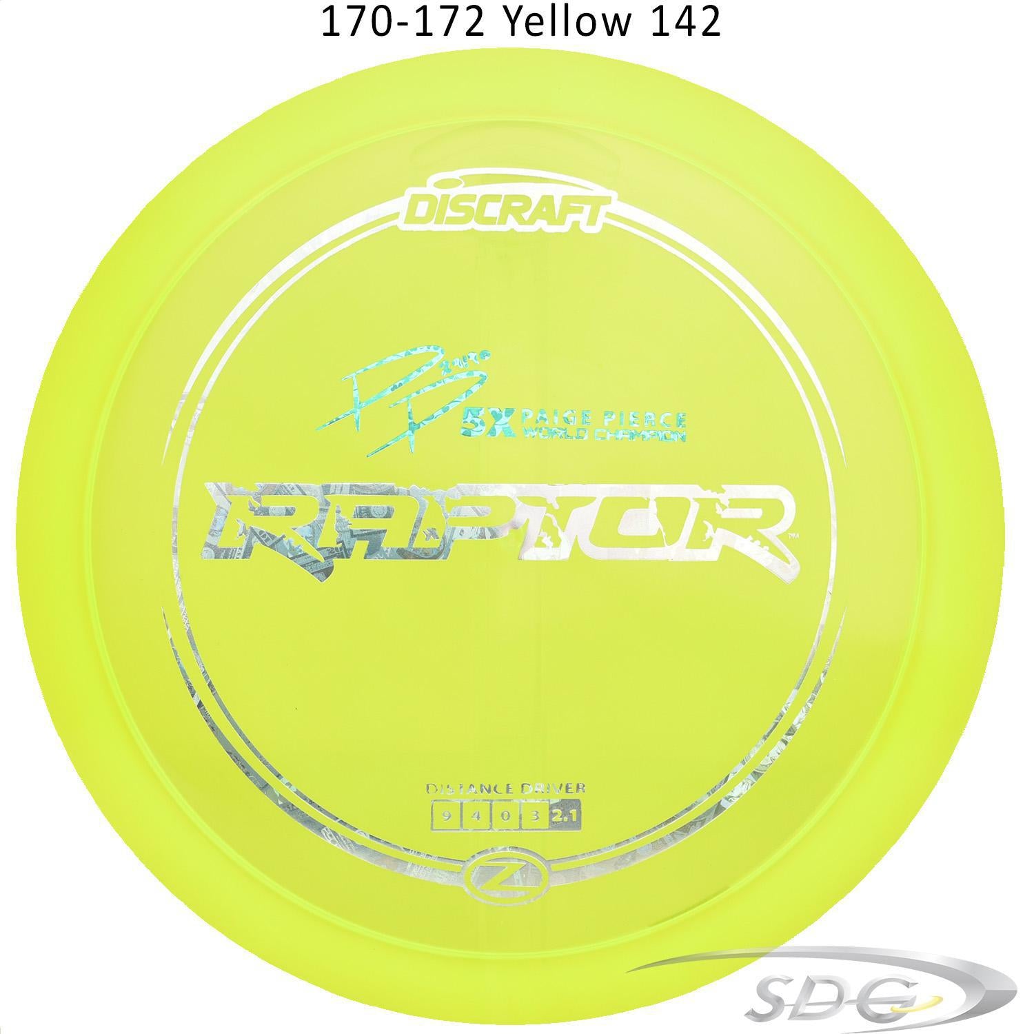 discraft-z-line-raptor-paige-pierce-signature-series-disc-golf-distance-driver 170-172 Yellow 142