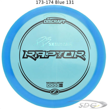 discraft-z-line-raptor-paige-pierce-signature-series-disc-golf-distance-driver 173-174 Blue 131