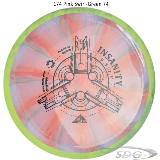axiom-cosmic-neutron-insanity-disc-golf-distance-driver 174 Pink Swirl-Green 74 