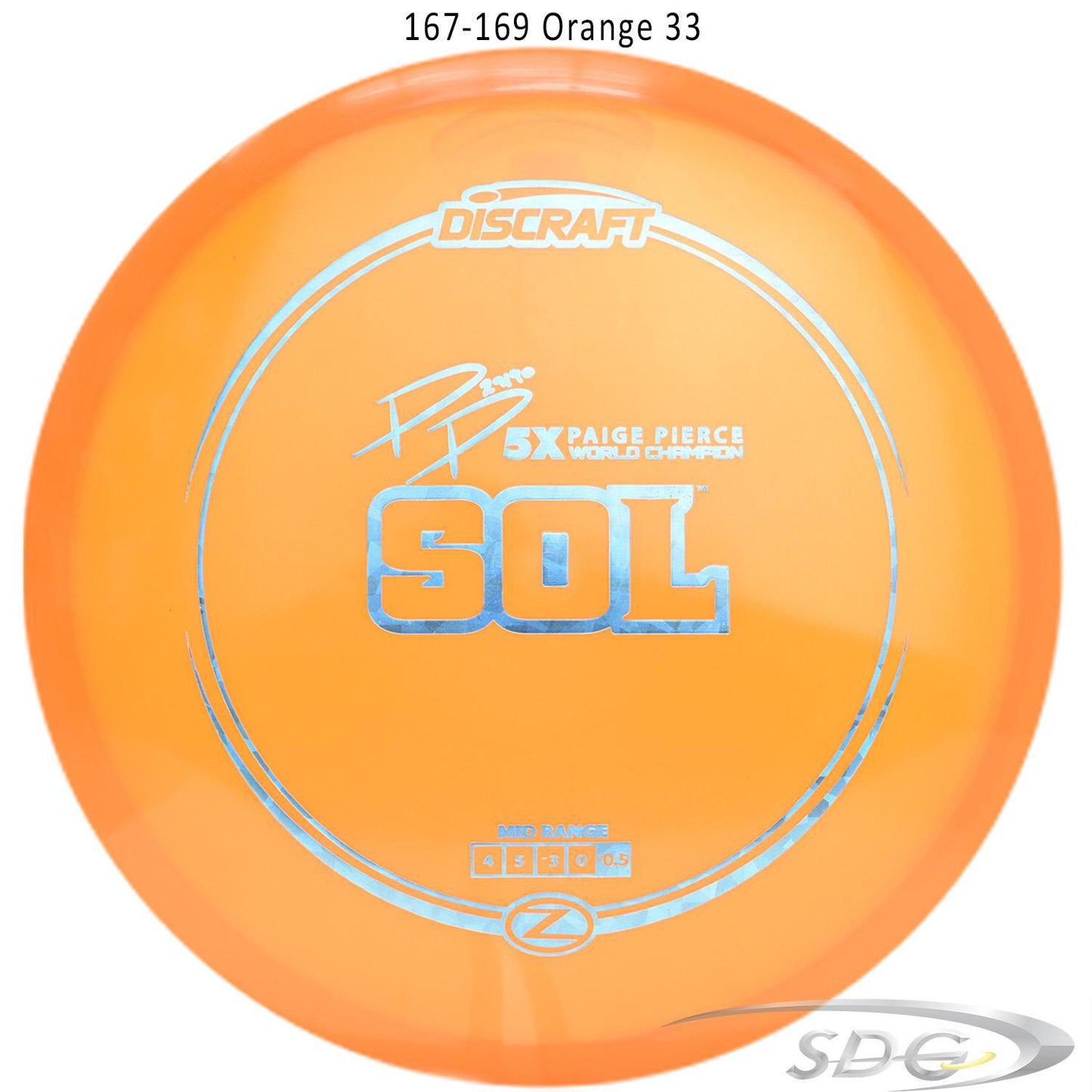 discraft-z-line-sol-paige-pierce-signature-disc-golf-mid-range 167-169 Orange 33