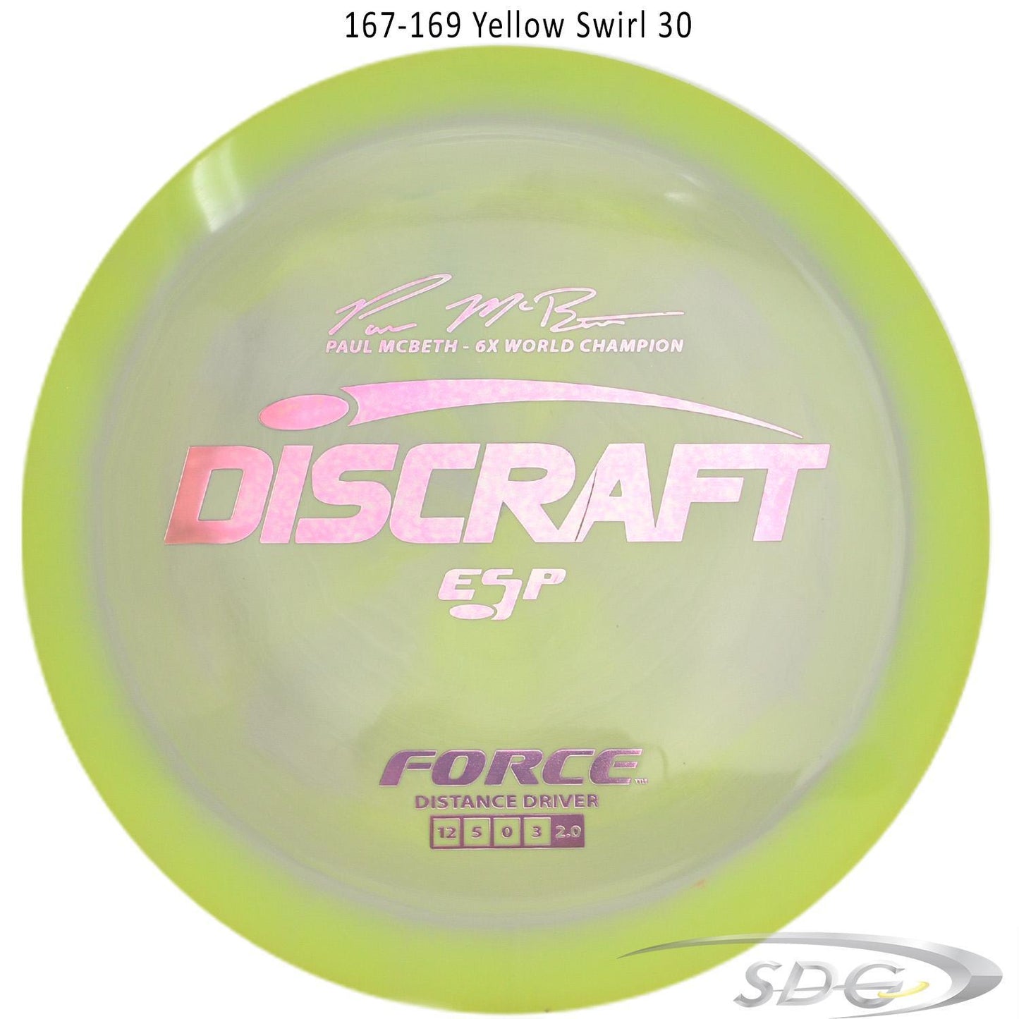 discraft-esp-force-6x-paul-mcbeth-signature-disc-golf-distance-driver-169-160-weights 167-169 Yellow Swirl 30 