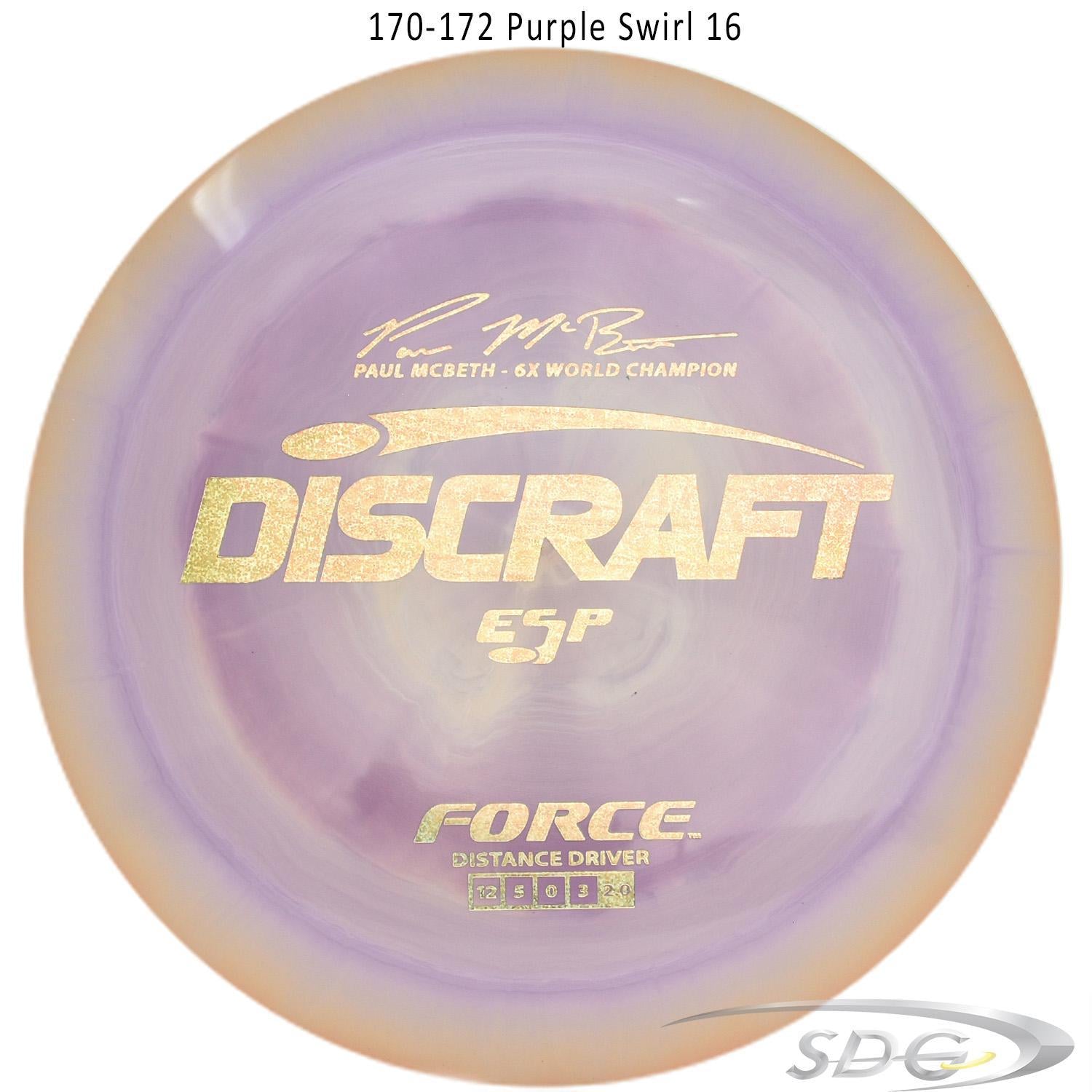 discraft-esp-force-6x-paul-mcbeth-signature-disc-golf-distance-driver 170-172 Purple Swirl 16 