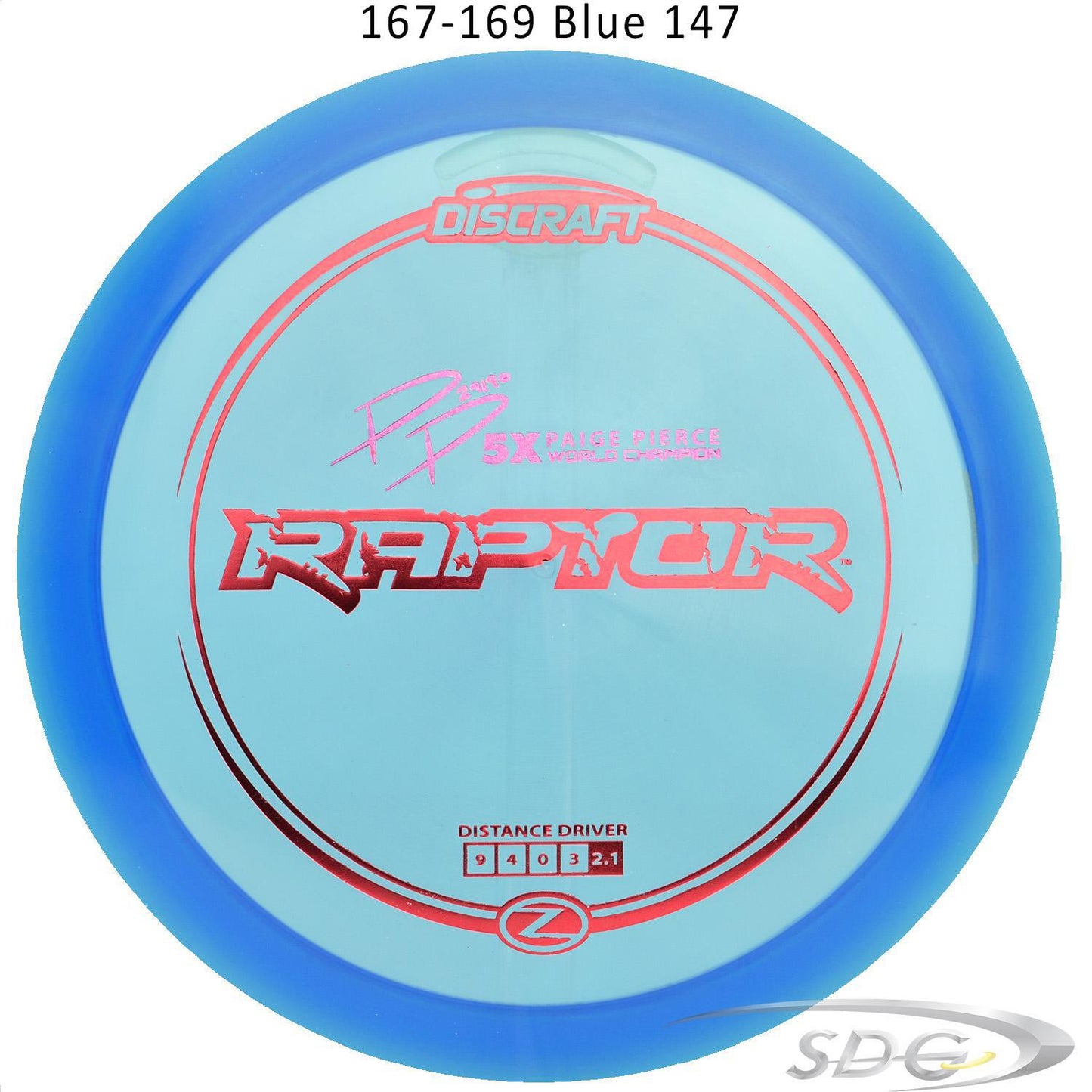 discraft-z-line-raptor-paige-pierce-signature-series-disc-golf-distance-driver 167-169 Blue 147 