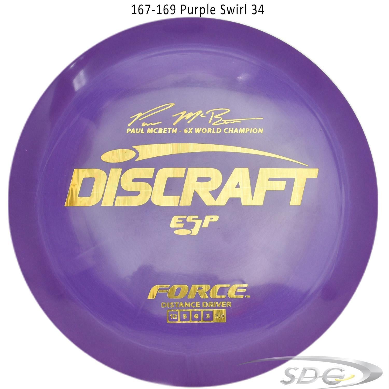 discraft-esp-force-6x-paul-mcbeth-signature-disc-golf-distance-driver-169-160-weights 167-169 Purple Swirl 34 