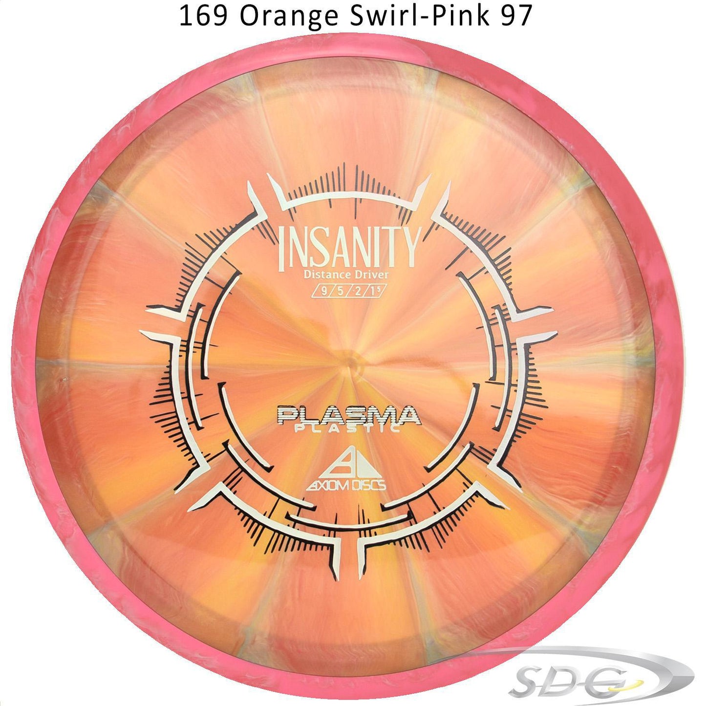 axiom-plasma-insanity-disc-golf-distance-driver 169 Orange Swirl-Pink 97 