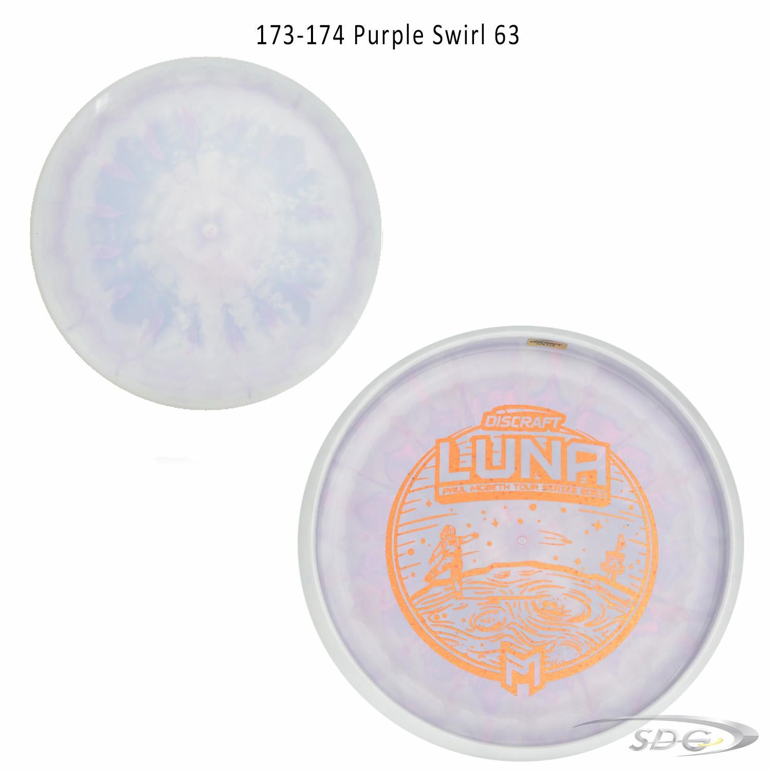 discraft-esp-luna-bottom-stamp-2023-paul-mcbeth-tour-series-disc-golf-putter 173-174 Purple Swirl 63 