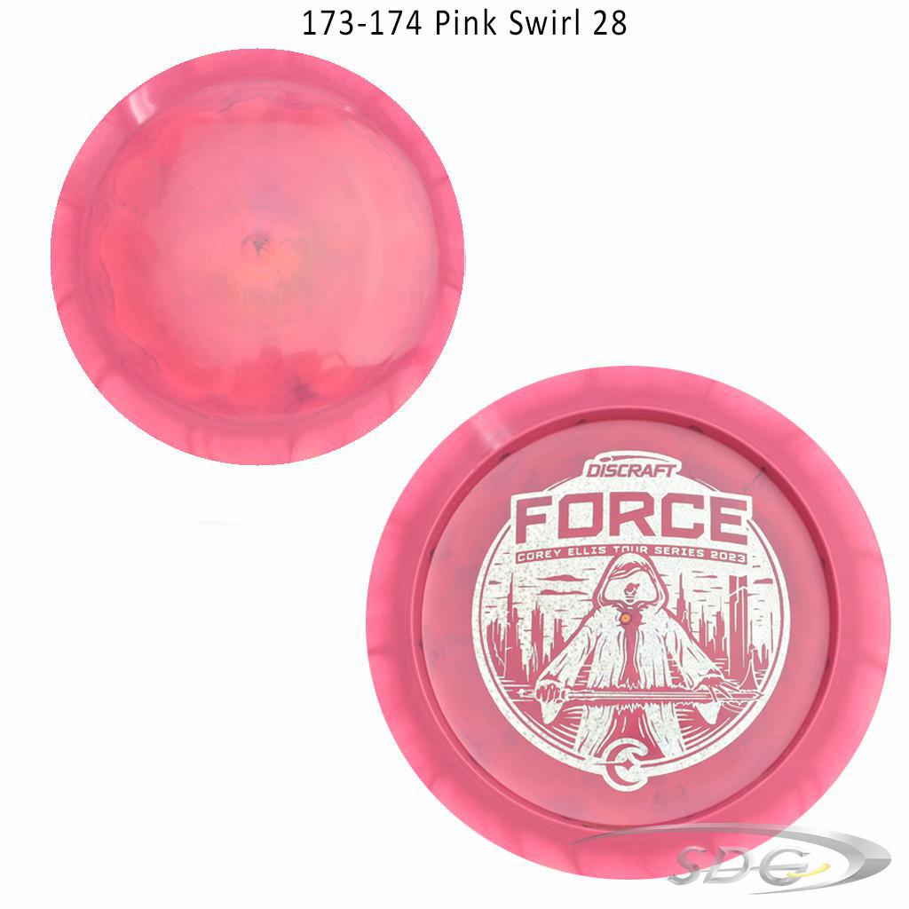 discraft-esp-force-bottom-stamp-2023-corey-ellis-tour-series-disc-golf-distance-driver 173-174 Pink Swirl 28 