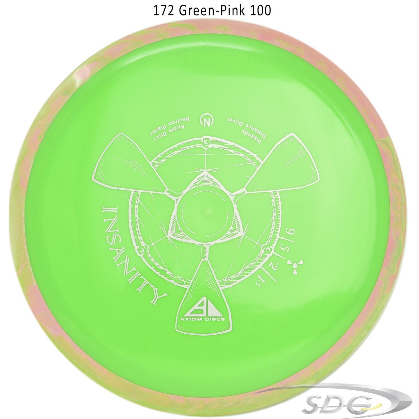 axiom-neutron-insanity-disc-golf-distance-driver 172 Green-Pink 100 