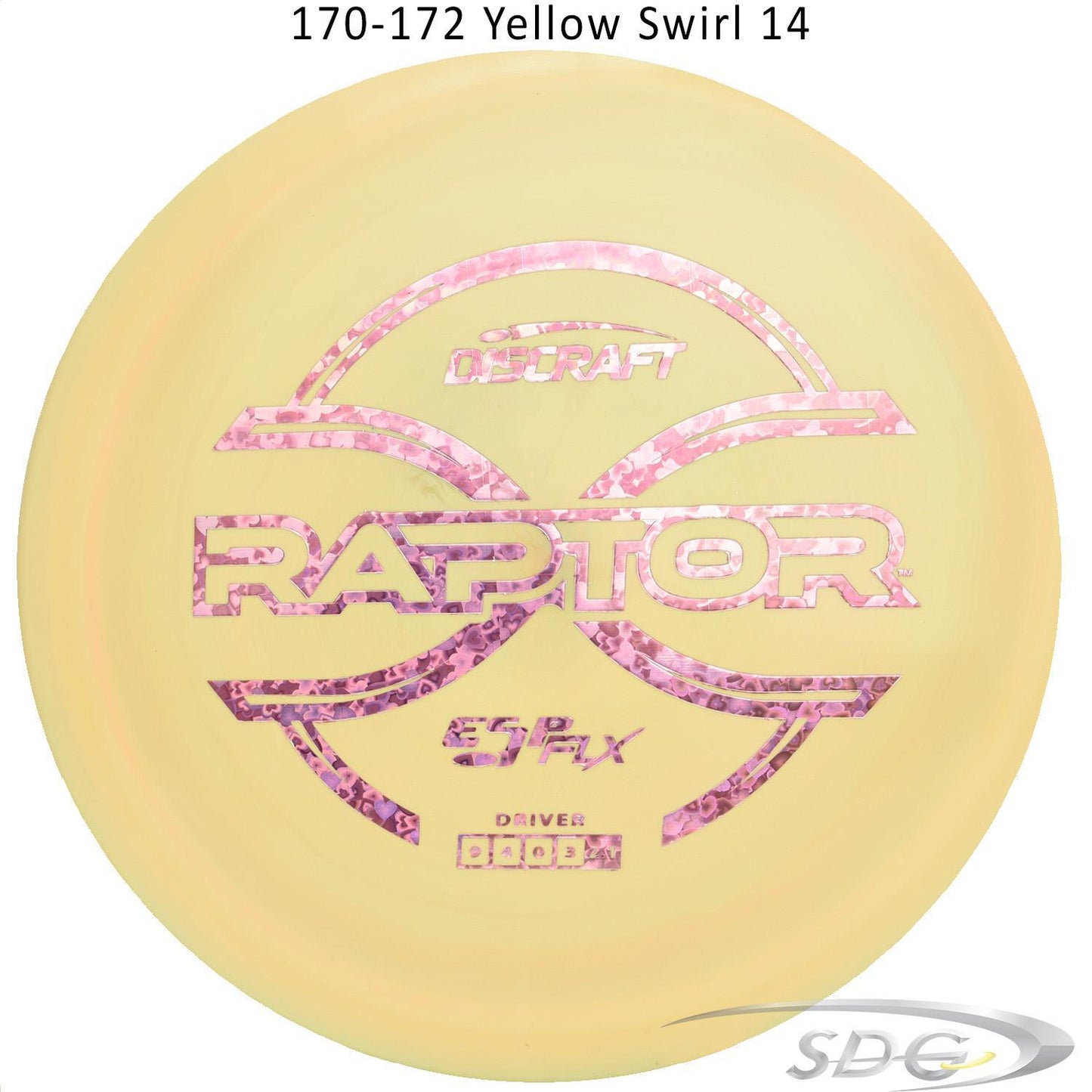 discraft-esp-flx-raptor-disc-golf-distance-driver 170-172 Yellow Swirl 14 