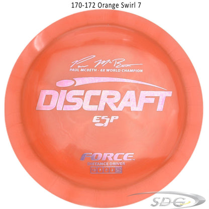 discraft-esp-force-6x-paul-mcbeth-signature-disc-golf-distance-driver 170-172 Orange Swirl 7