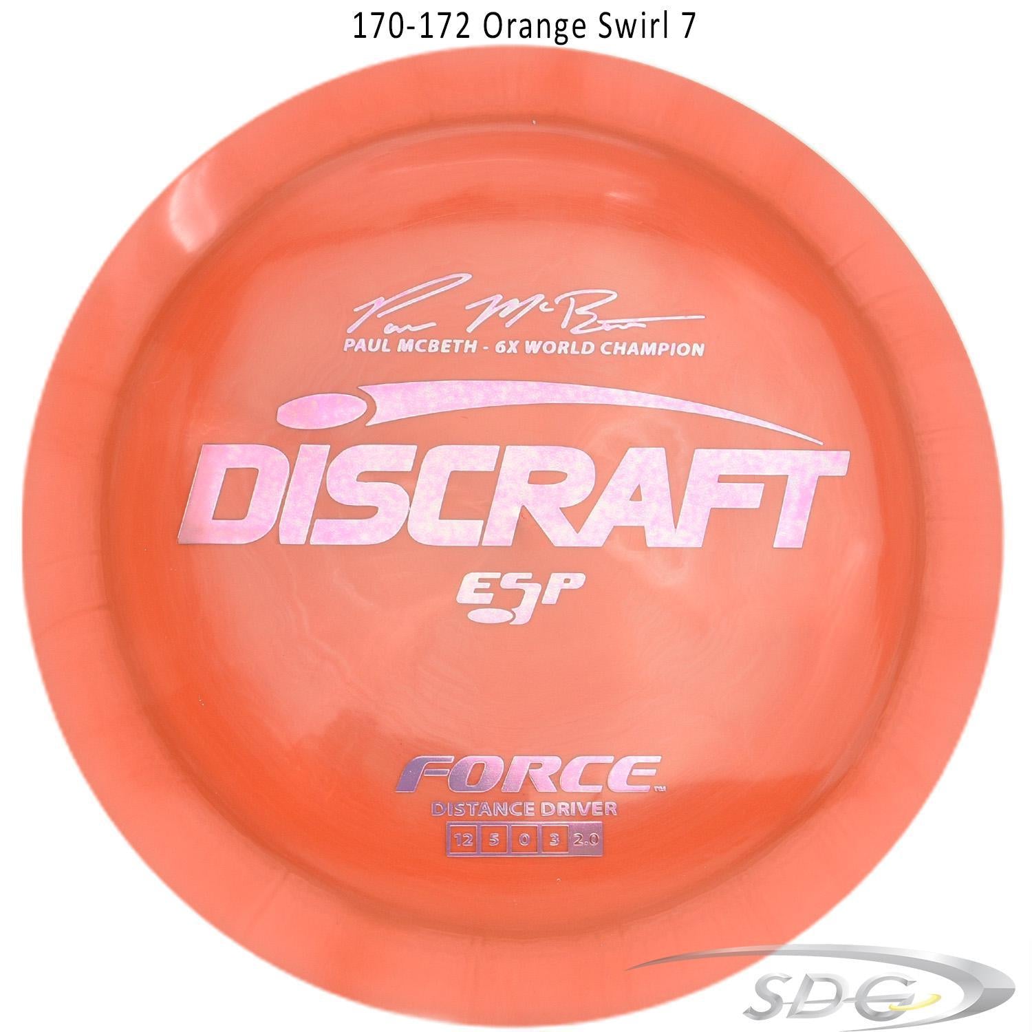 discraft-esp-force-6x-paul-mcbeth-signature-disc-golf-distance-driver 170-172 Orange Swirl 7 