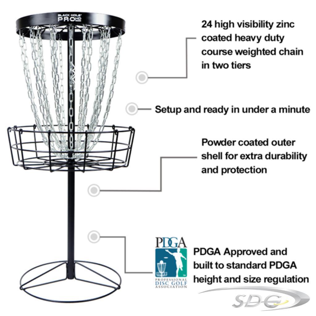 MVP Black Hole Pro HD Basket with bullet points of basket characteristics 