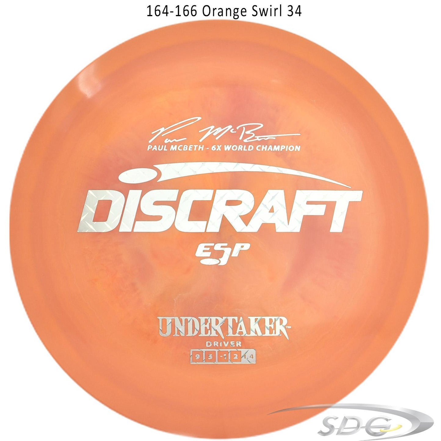 discraft-esp-undertaker-6x-paul-mcbeth-signature-series-disc-golf-distance-driver 164-166 Orange Swirl 34