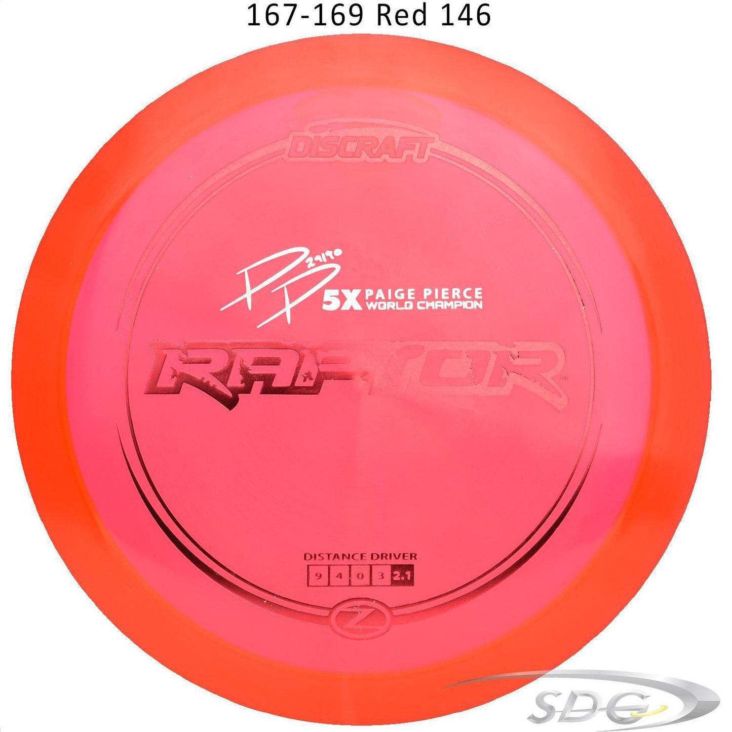 discraft-z-line-raptor-paige-pierce-signature-series-disc-golf-distance-driver 167-169 Red 146 