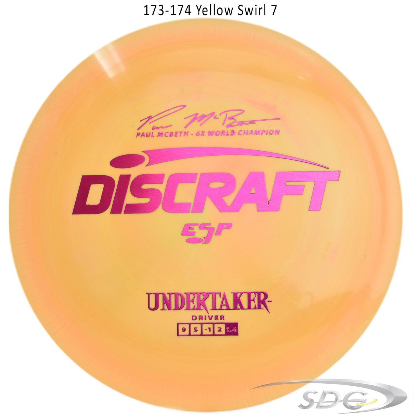 discraft-esp-undertaker-6x-paul-mcbeth-signature-series-disc-golf-distance-driver-1 173-174 Yellow Swirl 7 
