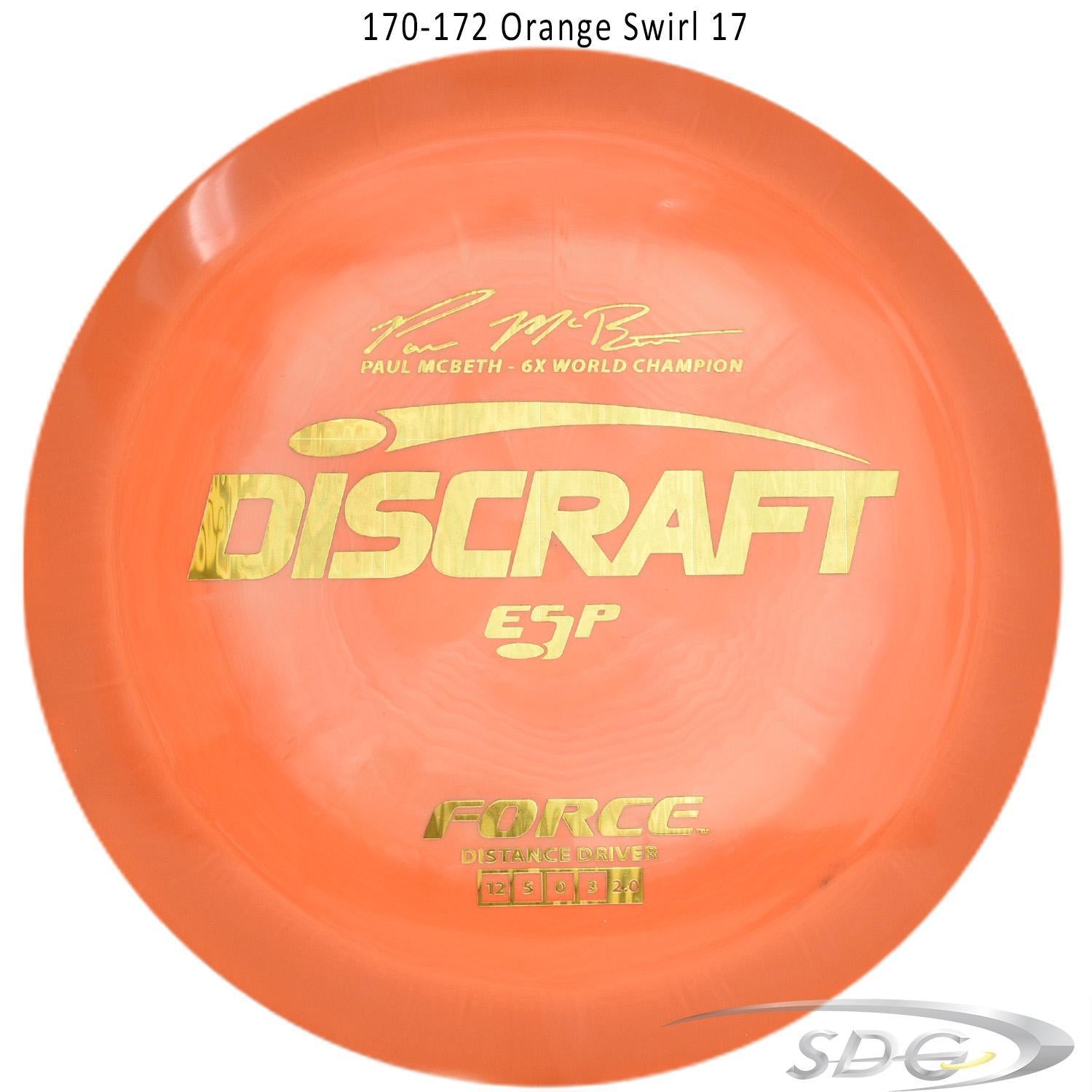 discraft-esp-force-6x-paul-mcbeth-signature-disc-golf-distance-driver 170-172 Orange Swirl 17