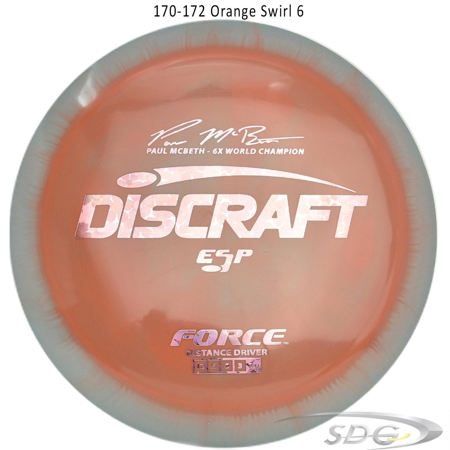discraft-esp-force-6x-paul-mcbeth-signature-disc-golf-distance-driver 170-172 Orange Swirl 6 