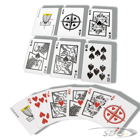 Innova Playing Cards- Art work depicted to show both black cards and blue cards art work 
