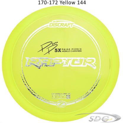 discraft-z-line-raptor-paige-pierce-signature-series-disc-golf-distance-driver 170-172 Yellow 144