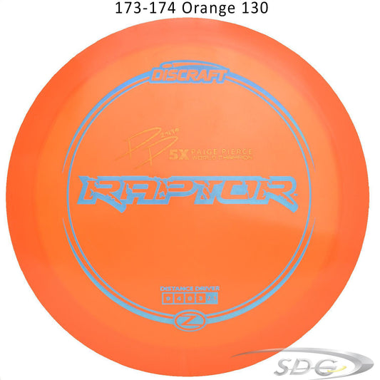 discraft-z-line-raptor-paige-pierce-signature-series-disc-golf-distance-driver 173-174 Orange 130