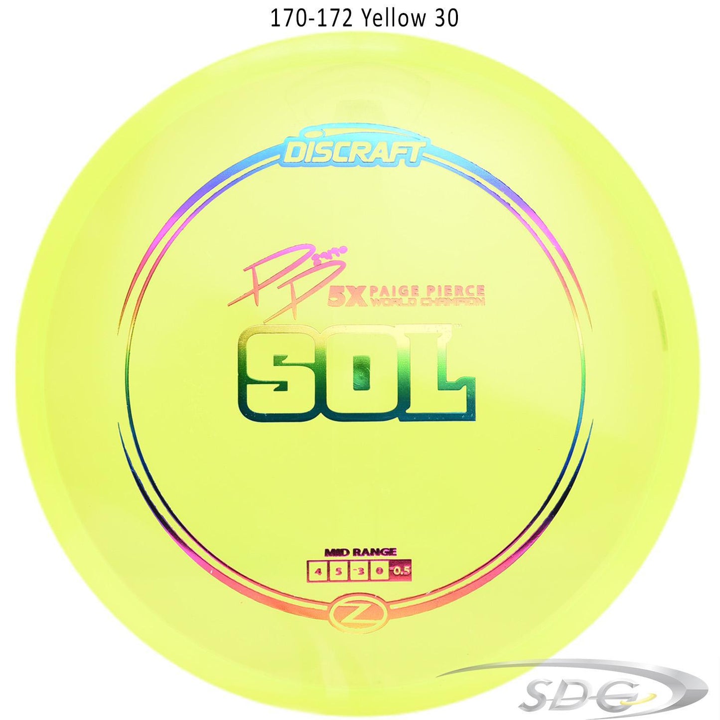 discraft-z-line-sol-paige-pierce-signature-disc-golf-mid-range 170-172 Yellow 30