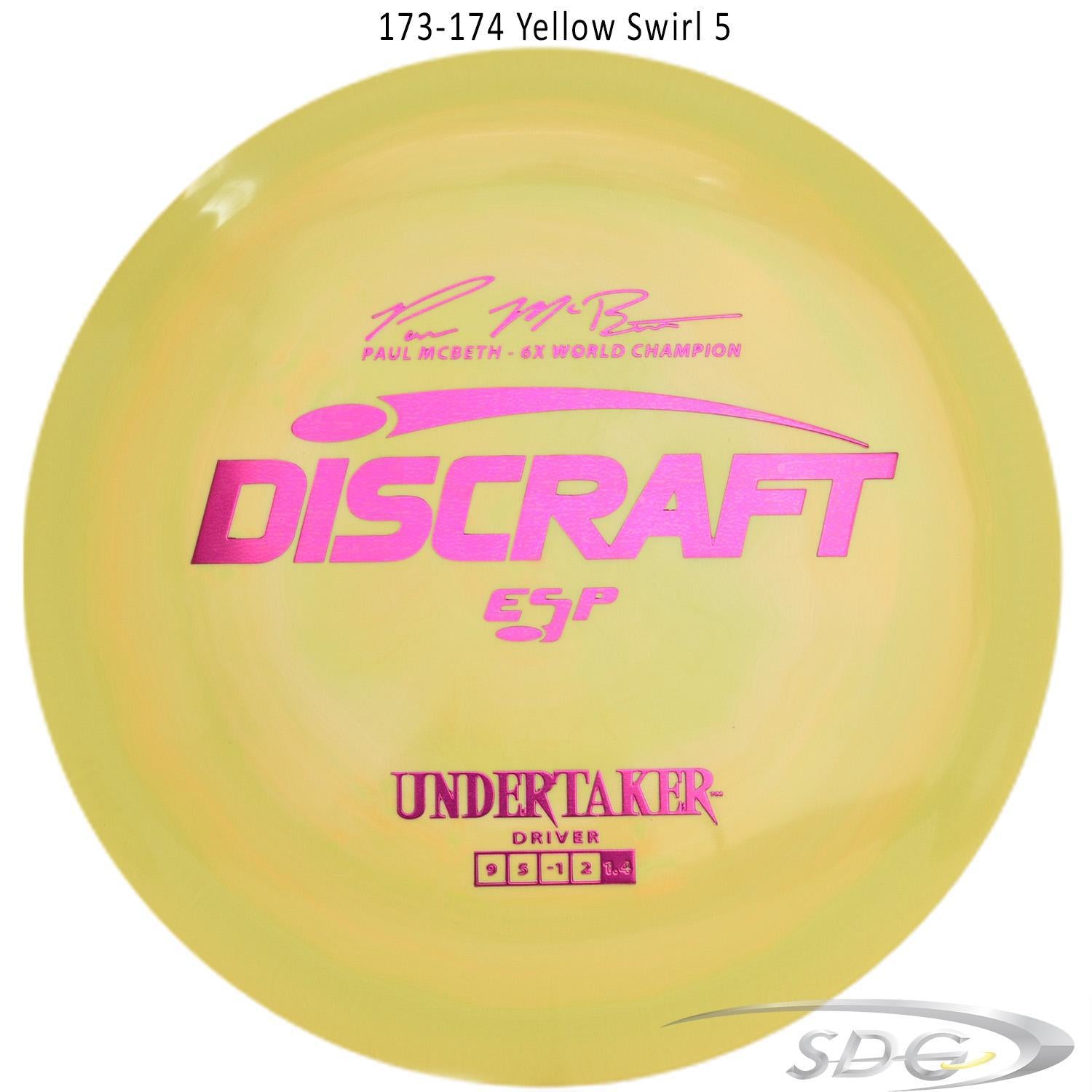 discraft-esp-undertaker-6x-paul-mcbeth-signature-series-disc-golf-distance-driver-176-173-weights 173-174 Yellow Swirl 5 