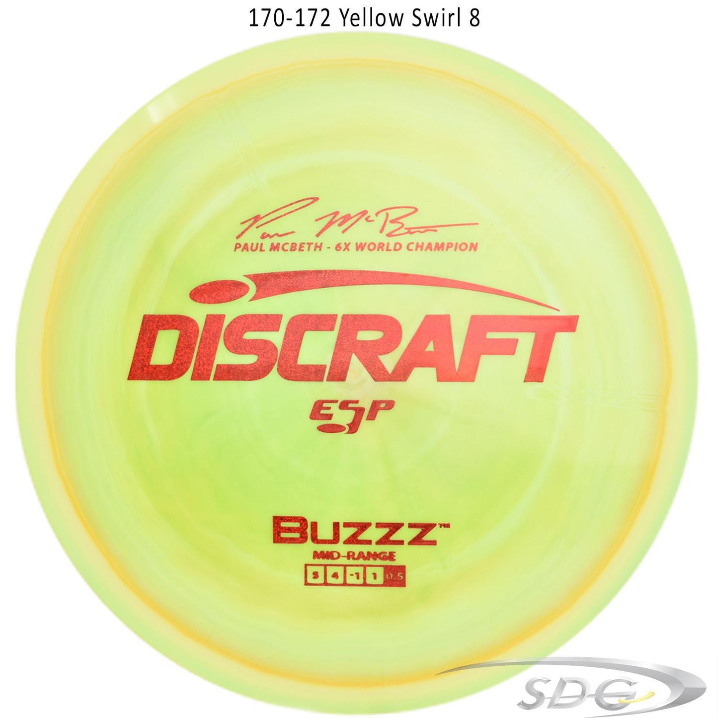discraft-esp-buzzz-6x-paul-mcbeth-signature-series-disc-golf-mid-range 170-172 Yellow Swirl 8