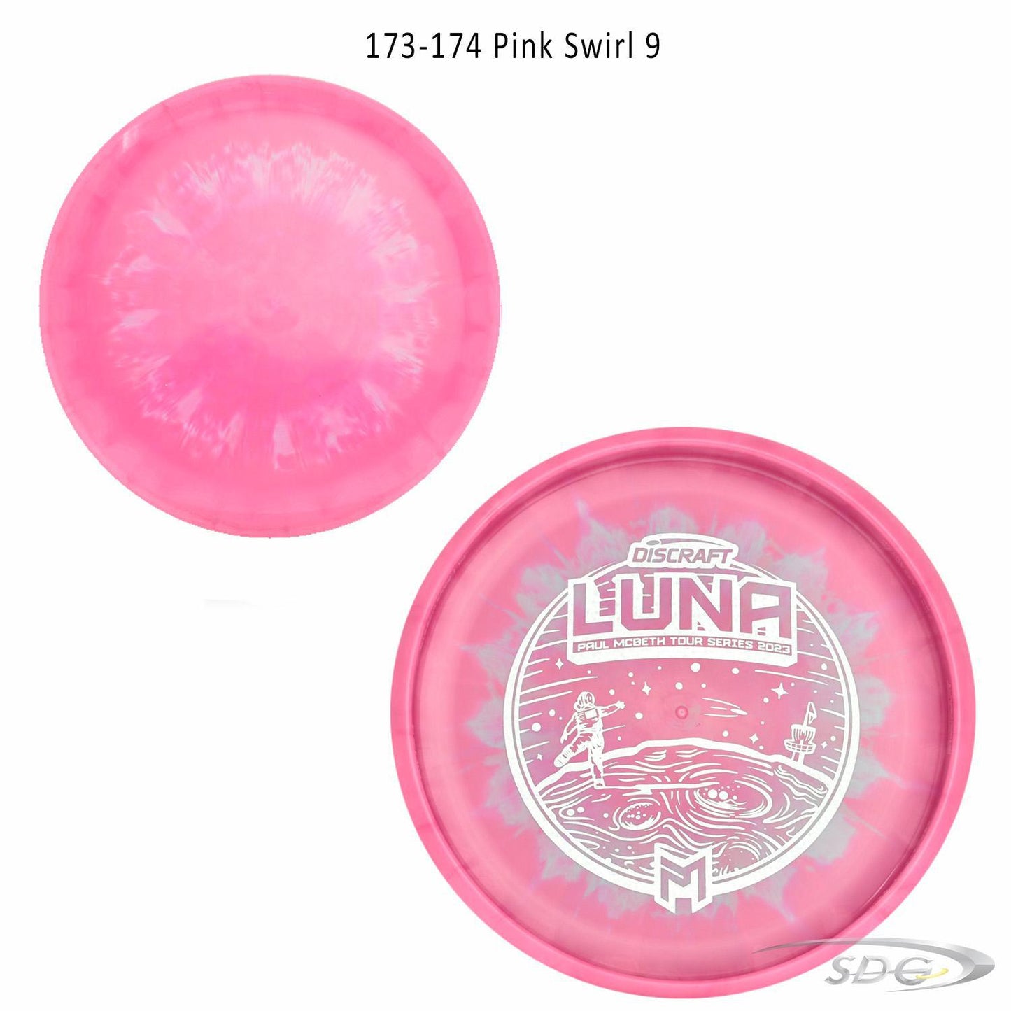 discraft-esp-luna-bottom-stamp-2023-paul-mcbeth-tour-series-disc-golf-putter 173-174 Pink Swirl 9 