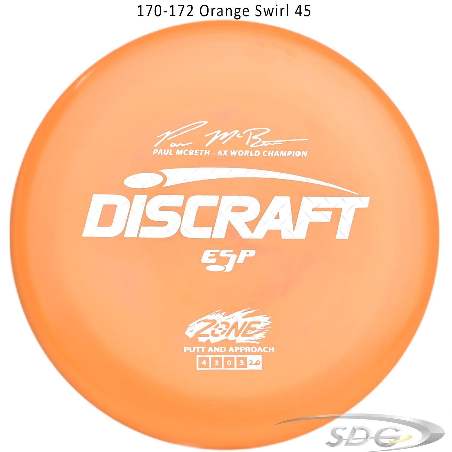 discraft-esp-zone-6x-paul-mcbeth-signature-series-disc-golf-putter-172-170-weights 170-172 Orange Swirl 45 