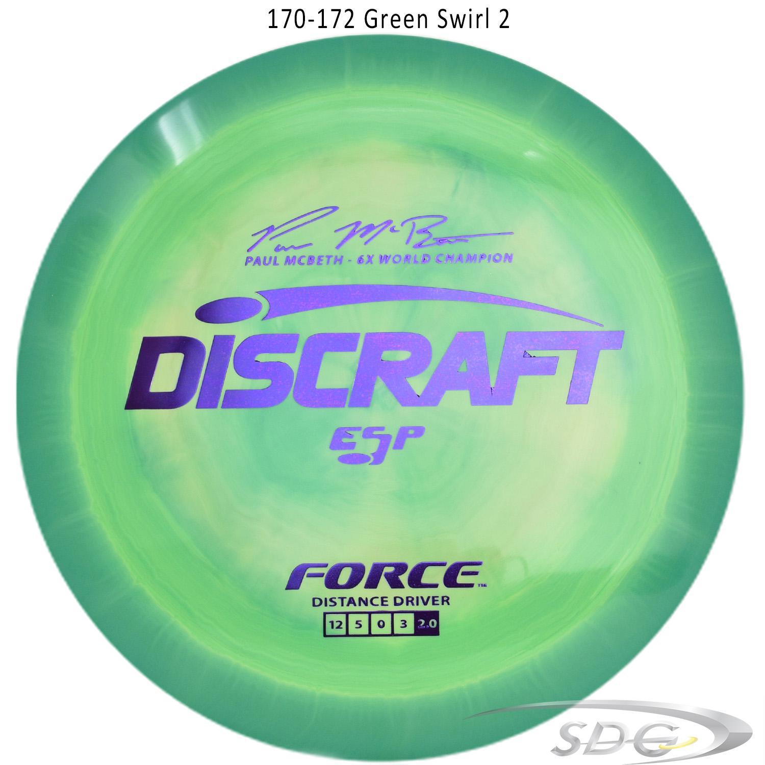 discraft-esp-force-6x-paul-mcbeth-signature-disc-golf-distance-driver 170-172 Green Swirl 2 